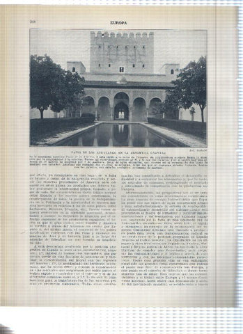 Lamina/sheet/feuille numerada 207/208:  Sala de justicia y Patio de los Arrayanes en la alhambra de Granada