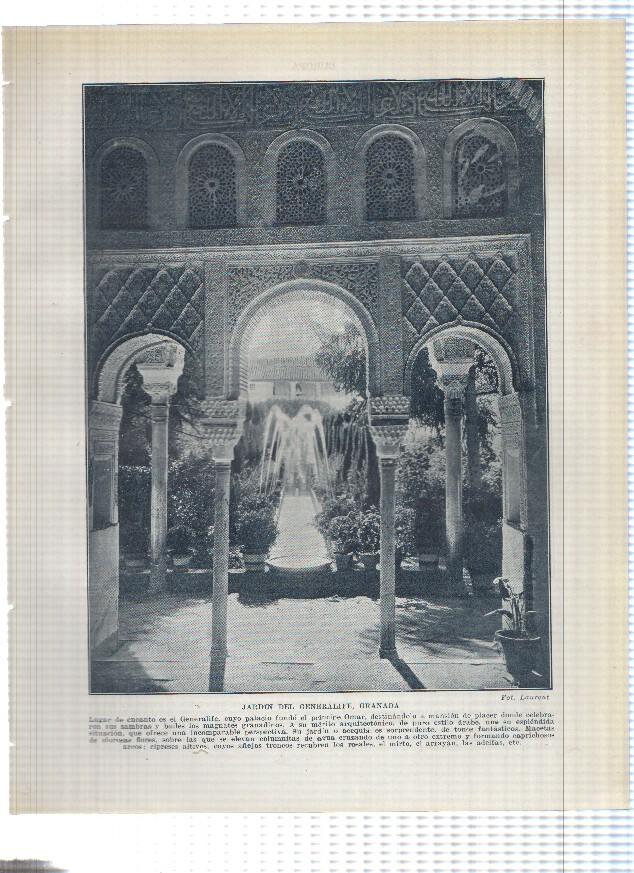 Lamina/sheet/feuille numerada 211/212:  Jardin del Generalife en la alhambra de Granada y Iglesia de San Juan de Letras de Valladolid