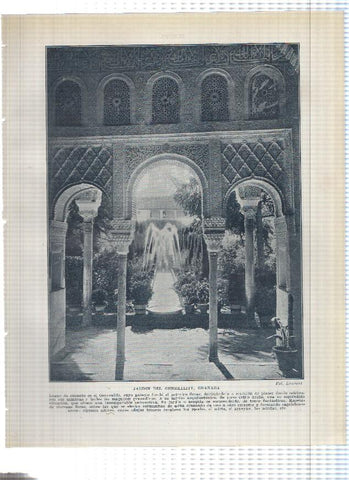 Lamina/sheet/feuille numerada 211/212:  Jardin del Generalife en la alhambra de Granada y Iglesia de San Juan de Letras de Valladolid