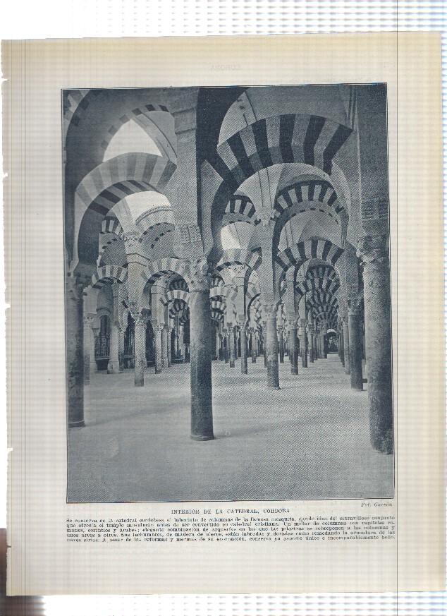 Lamina/sheet/feuille numerada 217/218:  Interior de la catedral de Cordoba y Paseo de Pereda en Santander