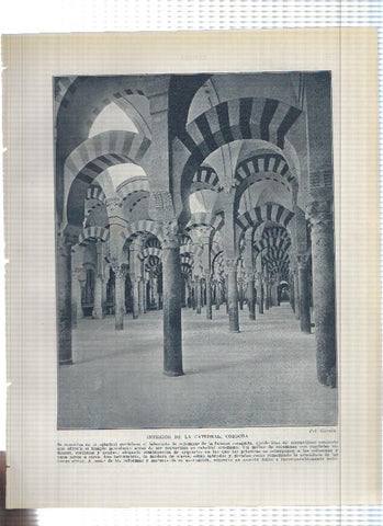 Lamina/sheet/feuille numerada 217/218:  Interior de la catedral de Cordoba y Paseo de Pereda en Santander