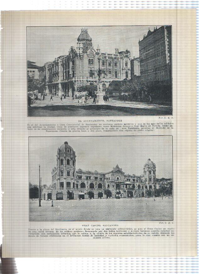 Lamina/sheet/feuille numerada 219/220:  El ayuntamiento, Gran Casino de Santander y la catedral y casas consistoriales de Palma de Mallorca