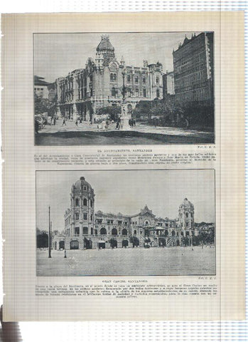 Lamina/sheet/feuille numerada 219/220:  El ayuntamiento, Gran Casino de Santander y la catedral y casas consistoriales de Palma de Mallorca