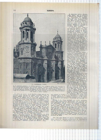 Lamina/sheet/feuille numerada 221/222:  Vista parcial y la catedral de Cadiz