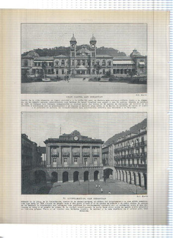 Lamina/sheet/feuille numerada 223/224:  Casas consistoriales de Alicante y Gran Casino y Ayuntamiento de San Sebastian
