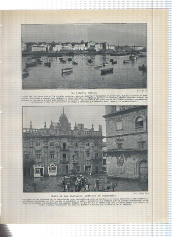 Lamina/sheet/feuille numerada 227/228: La Darsena de la Coruña, Plaza de las platerias y Hospital en Santiago Compostela y Vista de Almeria