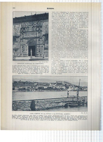 Lamina/sheet/feuille numerada 227/228: La Darsena de la Coruña, Plaza de las platerias y Hospital en Santiago Compostela y Vista de Almeria