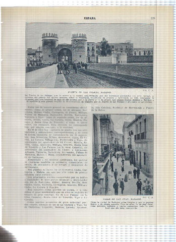 Lamina/sheet/feuille numerada 229/230: Puerta de las palmas y calle san Juan de Badajoz y vista de Huelva y muelle compañia Riotinto en Huelva