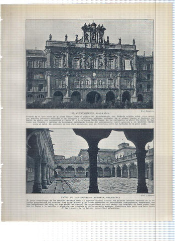 Lamina/sheet/feuille numerada 235/236: El ayuntamiento y patio de las escuelas menores de Salamanca  y vista de Castellon