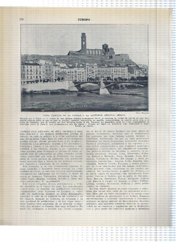 Lamina/sheet/feuille numerada 237/238: Vista de Llerida y Catedral de Castellon