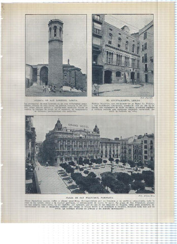 Lamina/sheet/feuille numerada 239/240: Iglesia San Lorenzo y Ayuntamiento de Lerida y Plaza San Francisco y Ayuntamiento de Pamplona