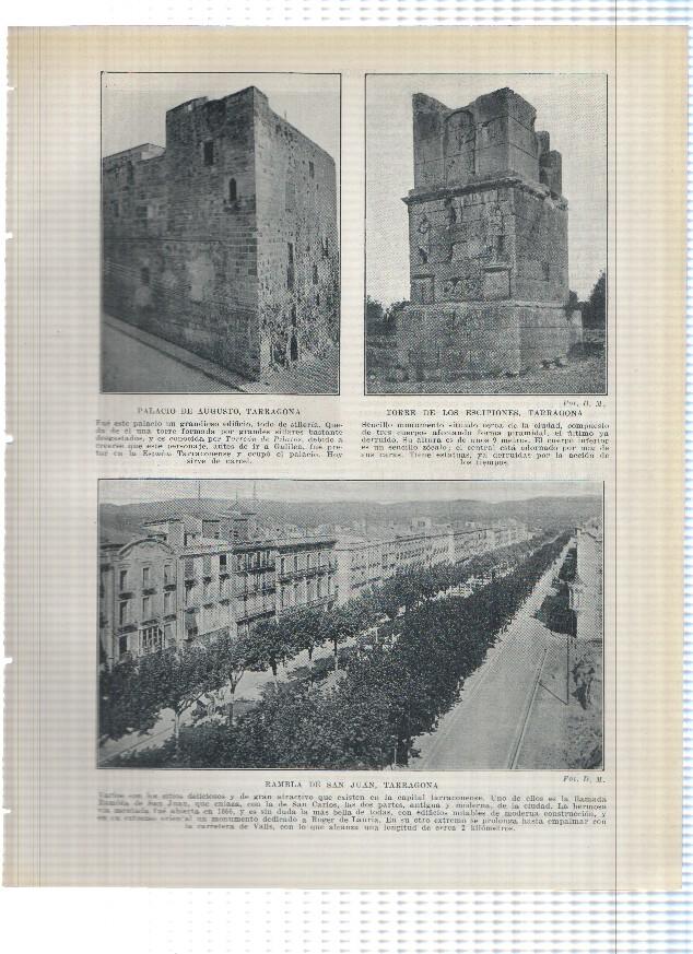 Lamina/sheet/feuille numerada 241/242: Palacio Augusto, Torre Escipiones y Rambla San Juan en Tarragona y Monasterio y Arcada de los sepulcros reales en Poblet