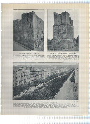 Lamina/sheet/feuille numerada 241/242: Palacio Augusto, Torre Escipiones y Rambla San Juan en Tarragona y Monasterio y Arcada de los sepulcros reales en Poblet