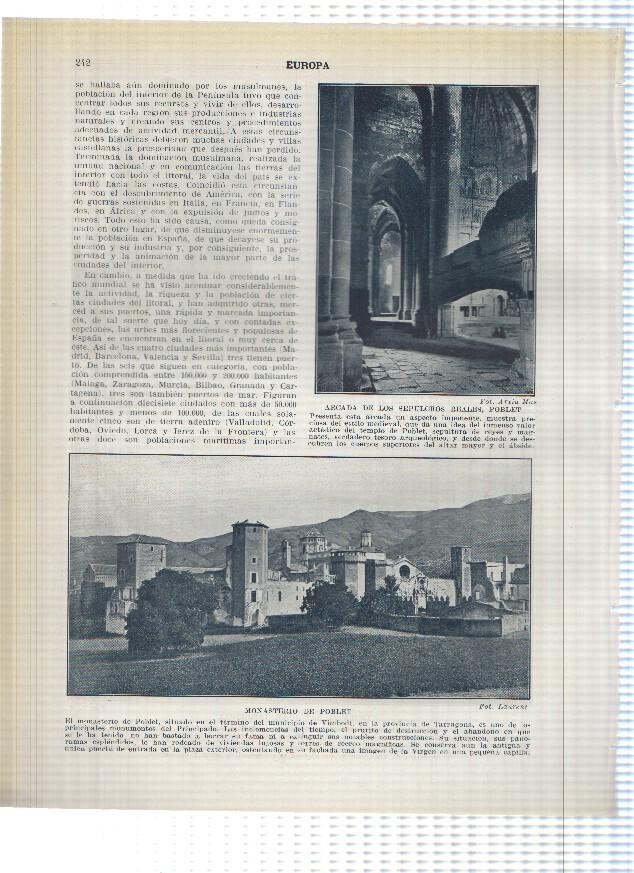 Lamina/sheet/feuille numerada 241/242: Palacio Augusto, Torre Escipiones y Rambla San Juan en Tarragona y Monasterio y Arcada de los sepulcros reales en Poblet