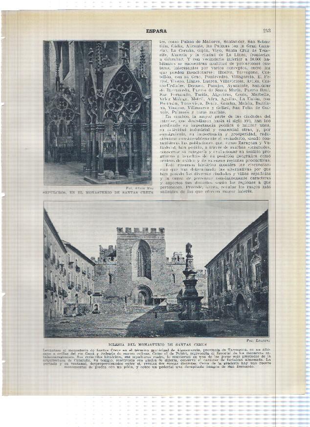 Lamina/sheet/feuille numerada 243/244: Sepulcro e Iglesia del monasterio Santas Creus, La catedral de Lugo y Vista de Burgos