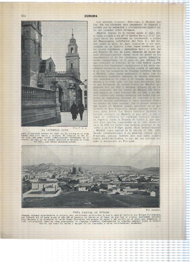Lamina/sheet/feuille numerada 243/244: Sepulcro e Iglesia del monasterio Santas Creus, La catedral de Lugo y Vista de Burgos