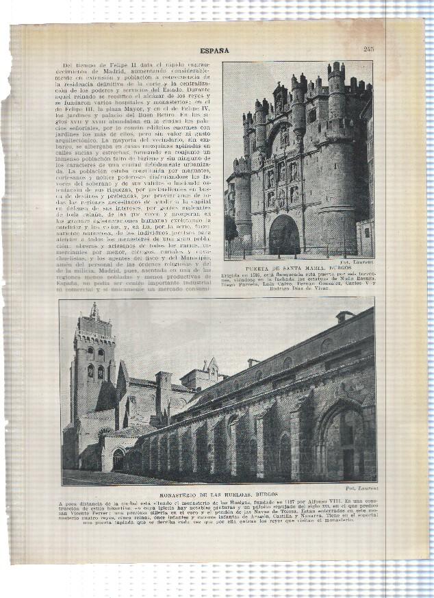 Lamina/sheet/feuille numerada 245/246: Puerta de Santa Maria, Monasterio de las Huelgas en Burgos y calle tipica e iglesia de San Francisco en Pontevedra