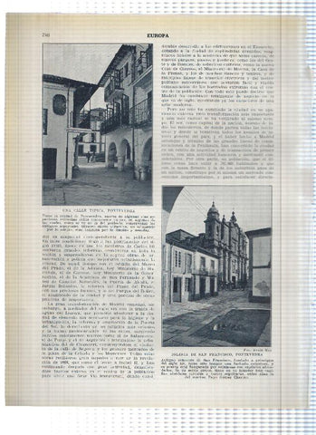 Lamina/sheet/feuille numerada 245/246: Puerta de Santa Maria, Monasterio de las Huelgas en Burgos y calle tipica e iglesia de San Francisco en Pontevedra