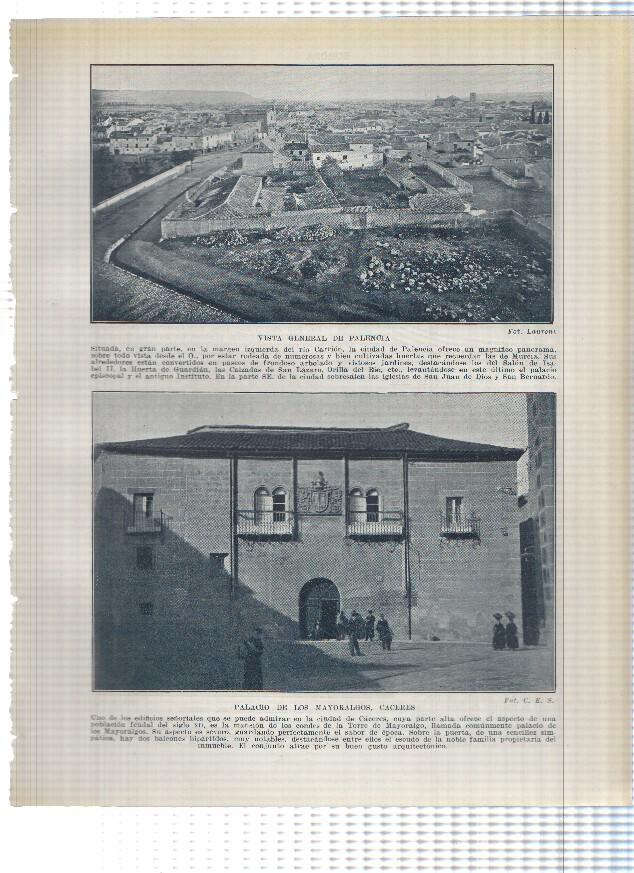 Lamina/sheet/feuille numerada 251/252: vista de Palencia, Palacio de los Mayoralgos en Caceres, Catedral de Ciudad Real y Casas consistoriales de Orense