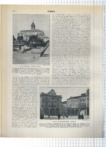 Lamina/sheet/feuille numerada 251/252: vista de Palencia, Palacio de los Mayoralgos en Caceres, Catedral de Ciudad Real y Casas consistoriales de Orense