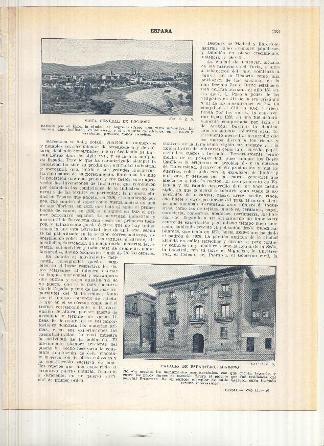Lamina/sheet/feuille numerada 253/254:  Palacio de espartero y vista de Logroño, Puente de Isabel II sobre el rio Onyar en Gerona