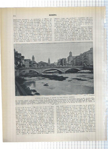 Lamina/sheet/feuille numerada 253/254:  Palacio de espartero y vista de Logroño, Puente de Isabel II sobre el rio Onyar en Gerona