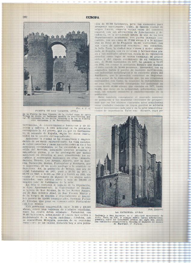 Lamina/sheet/feuille numerada 261/262: Casa Consistorial y calle coso bajo de Huesca y Puerta San Vicente y Catedral de Avila