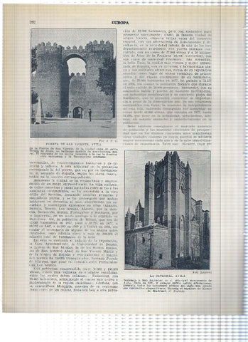 Lamina/sheet/feuille numerada 261/262: Casa Consistorial y calle coso bajo de Huesca y Puerta San Vicente y Catedral de Avila