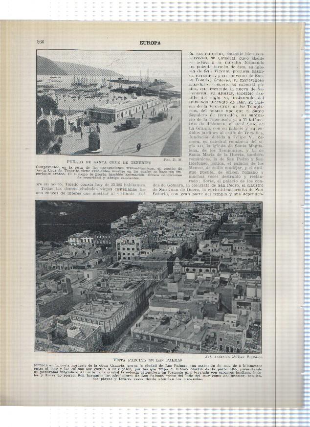 Lamina/sheet/feuille numerada 265/266: Pico del Teide, Puerto de Santa Cruz de Tenerife y Vista de Las Palmas