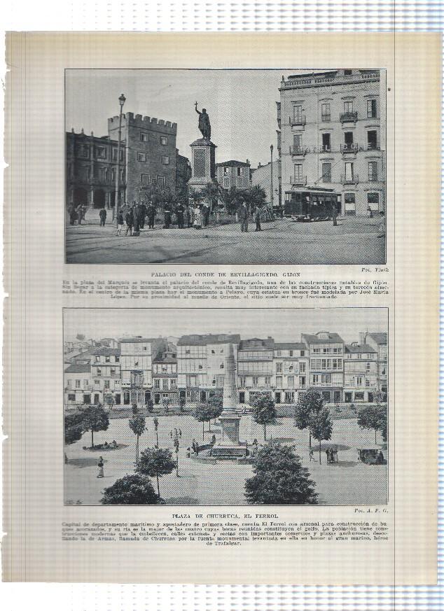 Lamina/sheet/feuille numerada 267/268: Palacio conde de revillagigedo en gijon, plaza de churruca en ferrol, El portillo en cordoba y calle tipia de la alberca