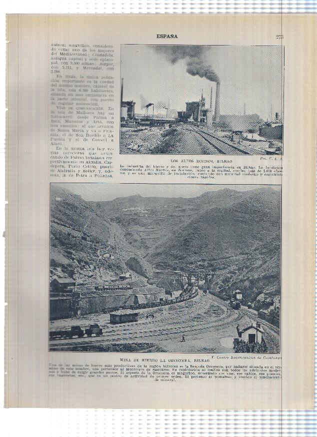 Lamina/sheet/feuille numerada 273/274: Altos hornos de Bilbao, Mina La Orconera en Bilbao, Salinas de Cadiz y de Cardona