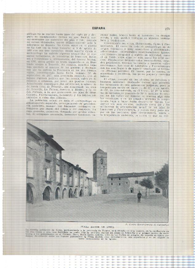 Lamina/sheet/feuille numerada 279/280: Plaza Mayor de Ainsa, Castillo de los Reyes en Olite, Castillo de Almodovar del Rio
