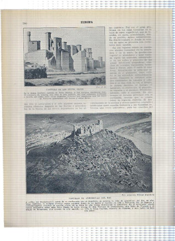 Lamina/sheet/feuille numerada 279/280: Plaza Mayor de Ainsa, Castillo de los Reyes en Olite, Castillo de Almodovar del Rio