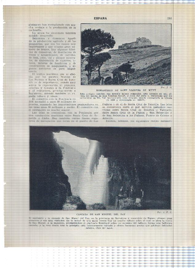 Lamina/sheet/feuille numerada 281/282: Monasterio de Sant Llorens de Munt, Cascada de San Miquel de Fay, Barracas y la albufera de ValenciaAlmodovar del Rio