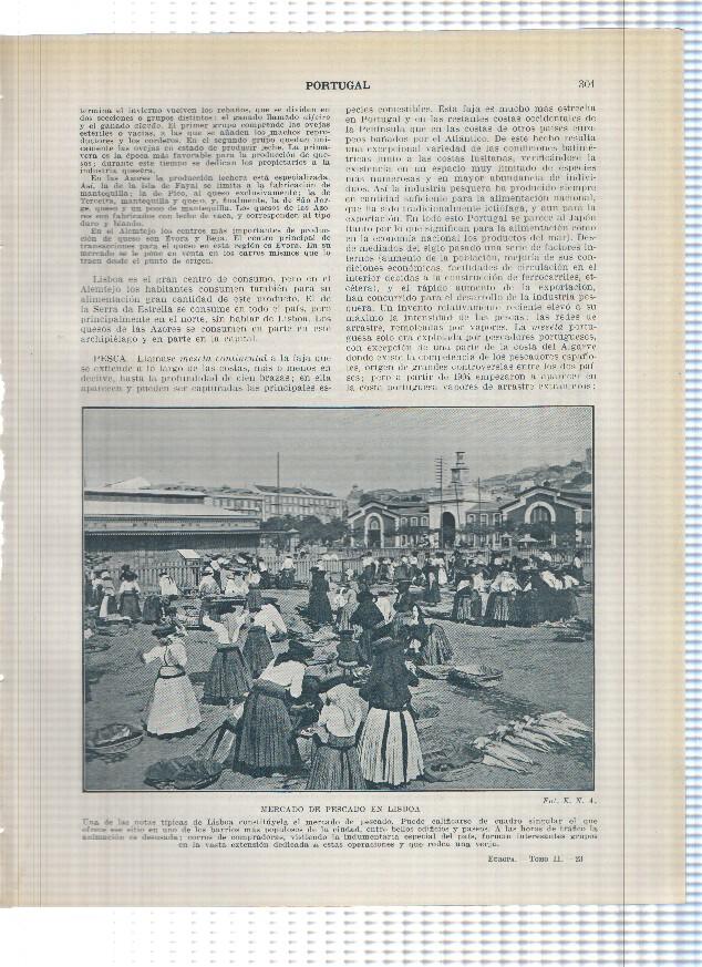 Lamina/sheet/feuille numerada 301/302: Mercado de pescado en Lisboa, Recogiendo corcho en la provincia de Alemtejo y cargando paja en villa franca de Xira