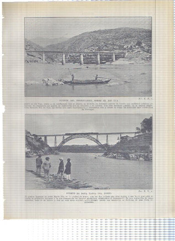 Lamina/sheet/feuille numerada 303/304: Puente ferrocarril sobre el rio Tua, Puente de Doña Maria Pia en Porto, Sifon sobre el rio Sacavem