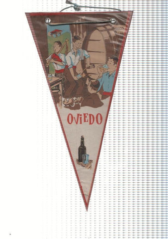 BANDERIN: OVIEDO - Ilustracion de Gaitero, escanciar Sidra y Botella de Sidra