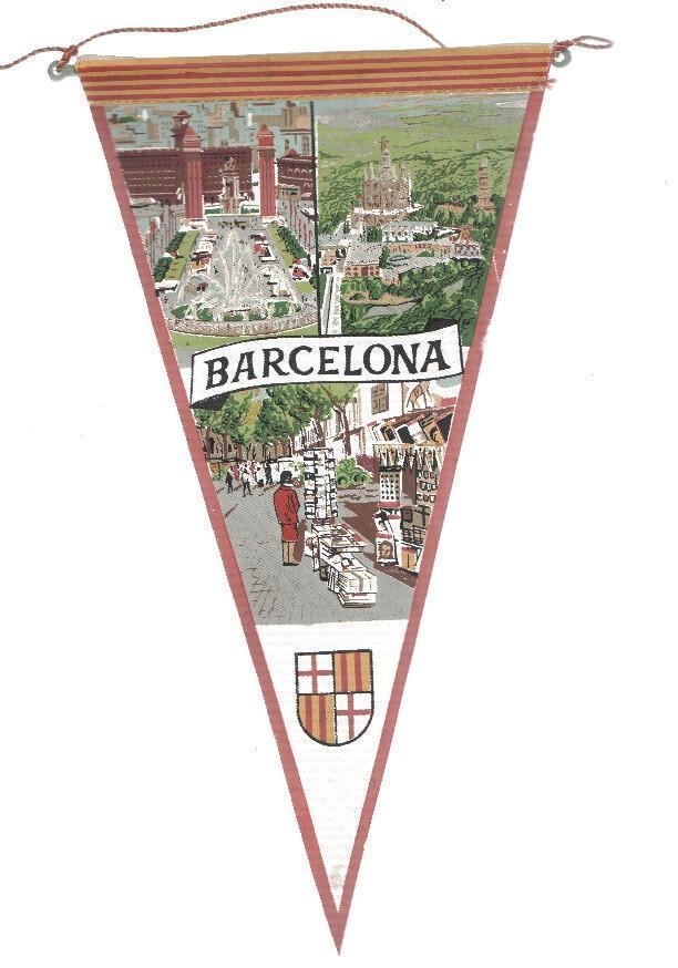 BANDERIN: BARCELONA - Plaza España, Tibidabo y Las Ramblas con escudo