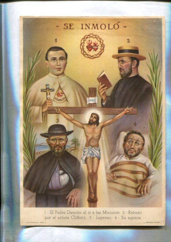 Reinado social del Sagrado Corazon lamina pidiendo canonizacion del Padre Damian, el aposto de los Leproso