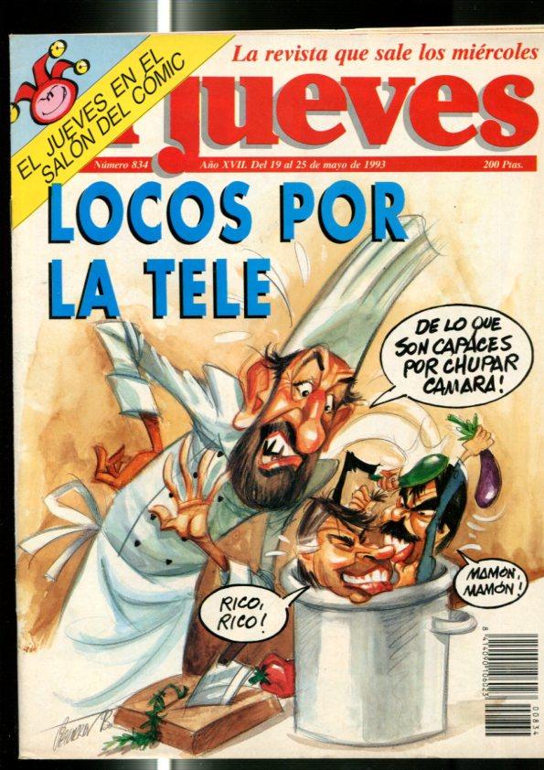 El Jueves revista semanal numero 0834: Locos por la tele, pagina central fotos salon con los dibujantes