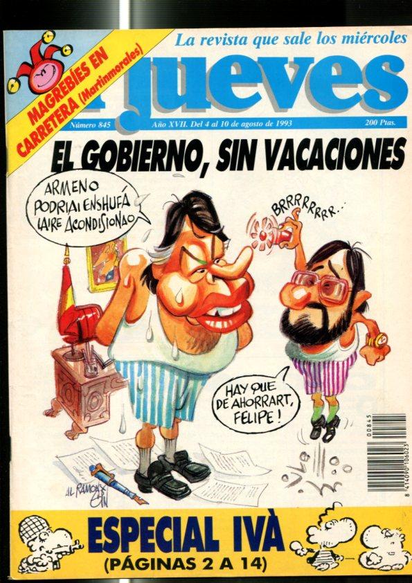 El Jueves revista semanal numero 0845: especial IVA, 12 paginas,  pagina central con poster dedicado a IVA