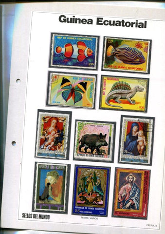 Sellos del Mundo: hoja numero 073: 10 sellos diversos de Guinea Ecuatorial