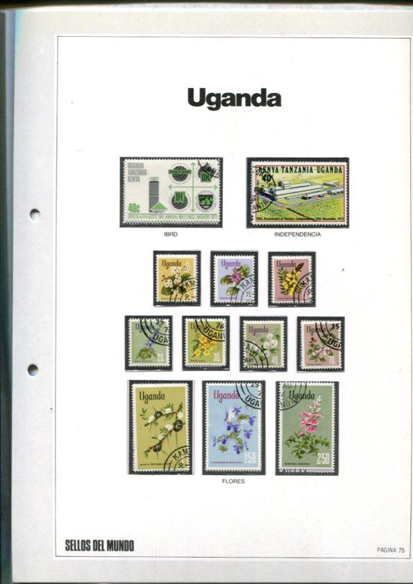 Sellos del Mundo: hoja numero 075: 12 sellos diversos de Uganda
