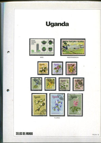 Sellos del Mundo: hoja numero 075: 12 sellos diversos de Uganda