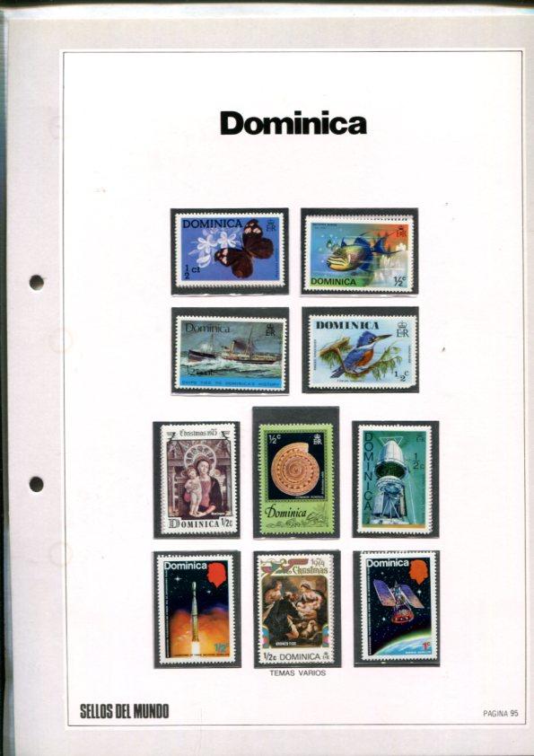 Sellos del Mundo: hoja numero 095: 10 sellos diversos de Dominica