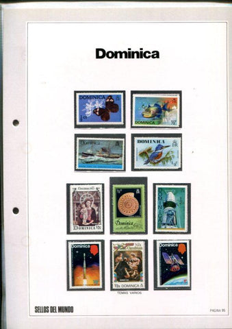 Sellos del Mundo: hoja numero 095: 10 sellos diversos de Dominica