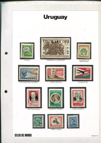 Sellos del Mundo: hoja numero 097: 12 sellos diversos de Uruguay