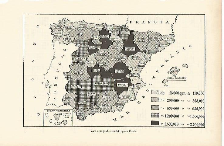 LAMINA ESPASA 869: Mapa de la produccion de trigo en España