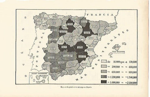 LAMINA ESPASA 869: Mapa de la produccion de trigo en España