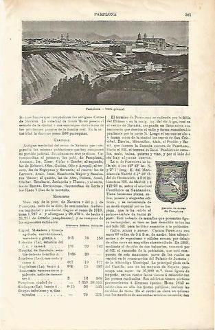 LAMINA ESPASA 1467: Vista general de Pamplona